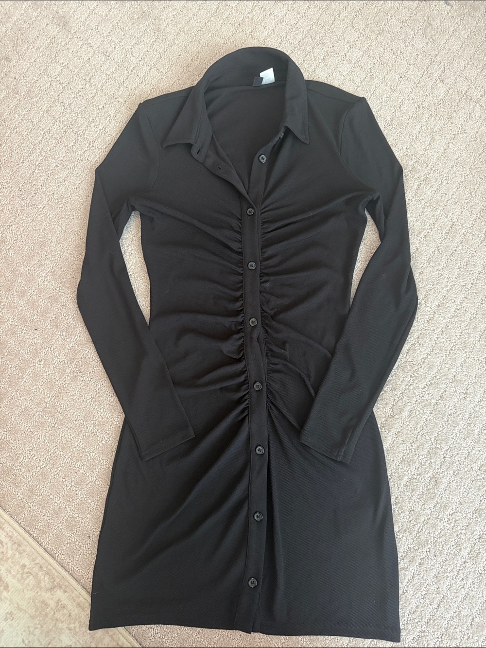 H&M Black Ruched Button-Front Mini Dress